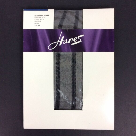 Hanes Patterned Stripe Control Top Pantyhose Size CD Black Nylon Spandex - Picture 1 of 4